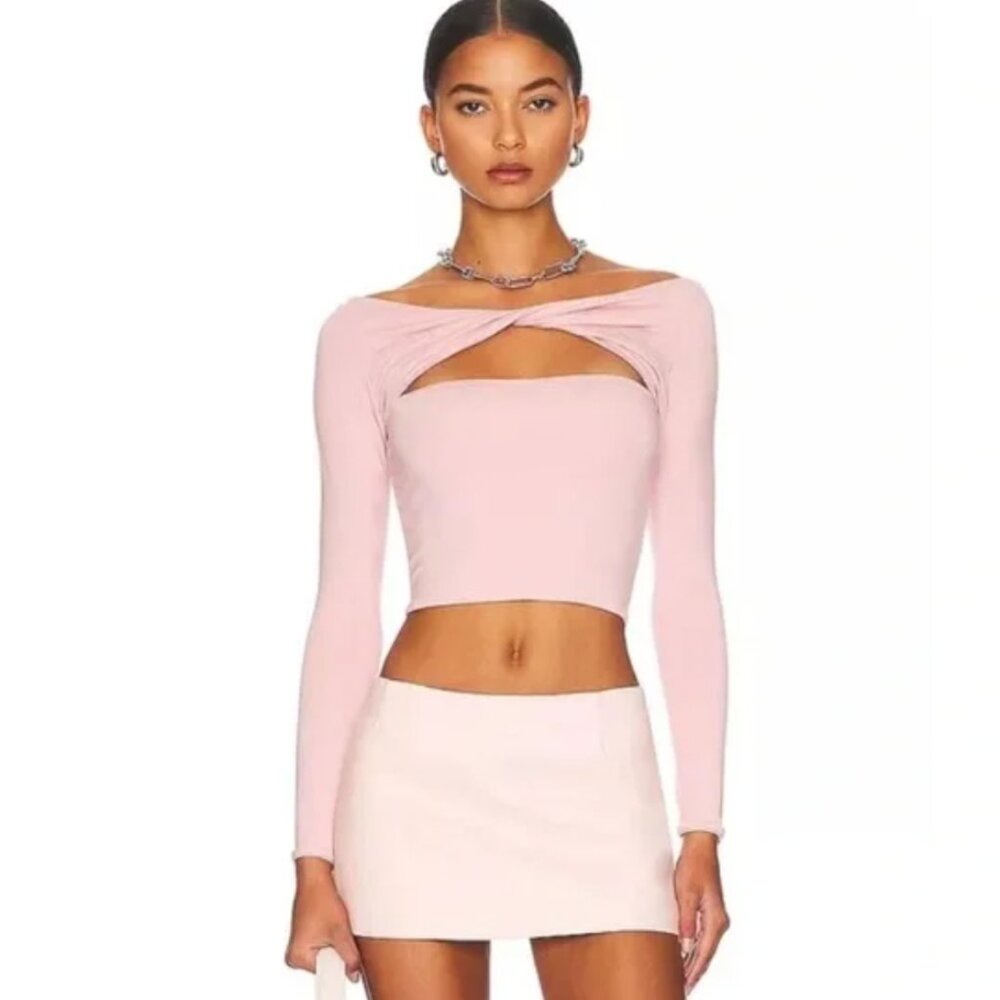 SER.O.YA Blush Pink Twist-Front Long-Sleeve Crop Top